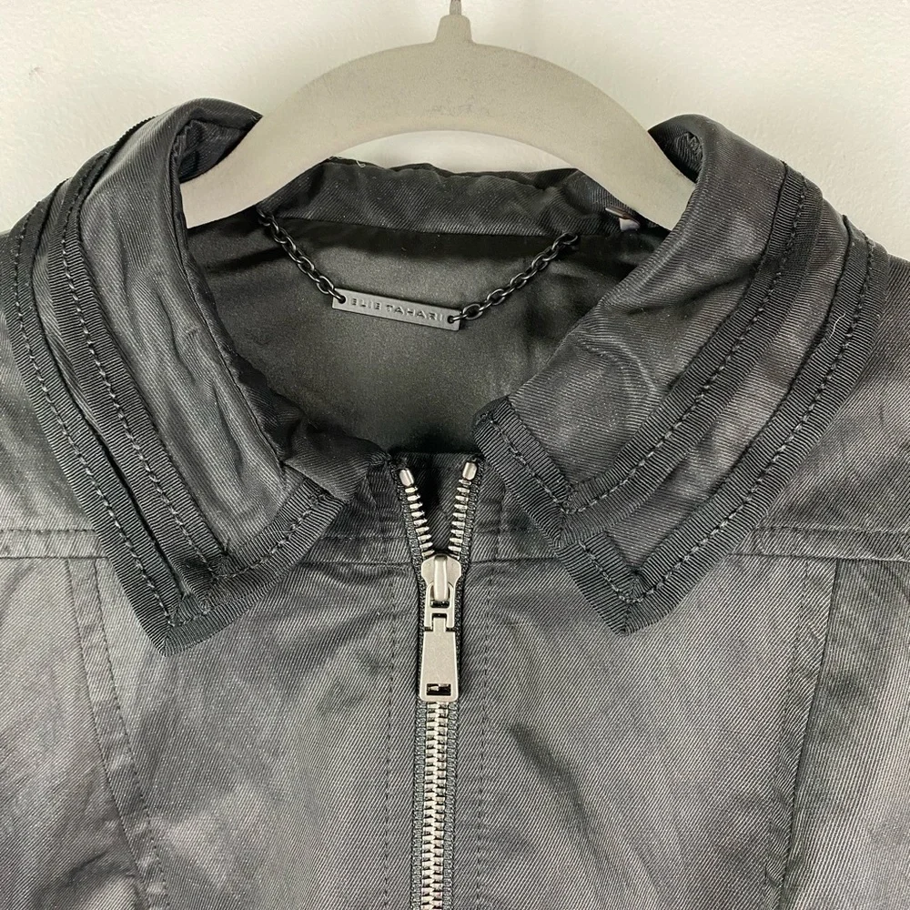 Elie Tahari Black Aliza Peplum Fitted Zip Front Jacket, Size XS